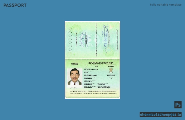 Vorschau eines Beispiels für einen Diplomatenpass von Costa Rica